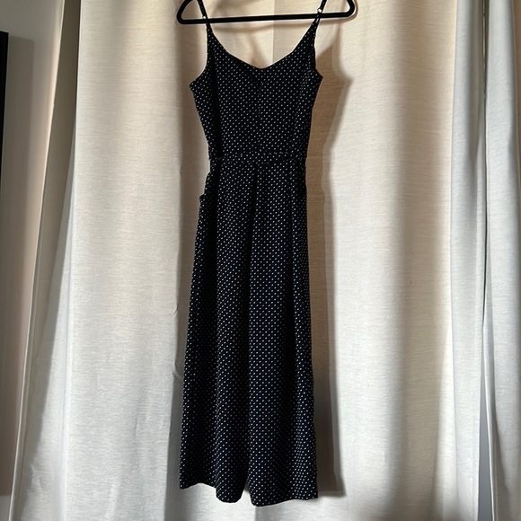Carolina Belle Polka Dot Cropped Jumpsuit With Pockets Size 4 Dark Navy - Picture 5 of 9